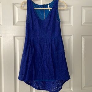 Lace blue asymmetrical mini dress